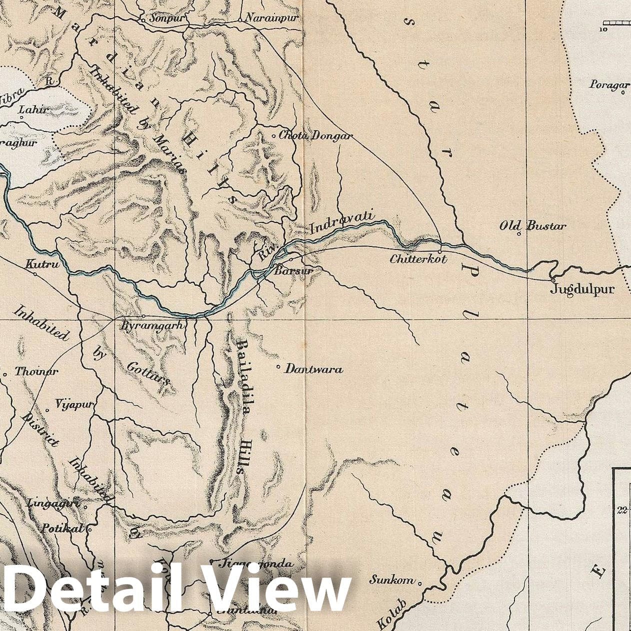 Historic Map : The Bustar Dependency, India, Johnston, 1879, Vintage Wall Art