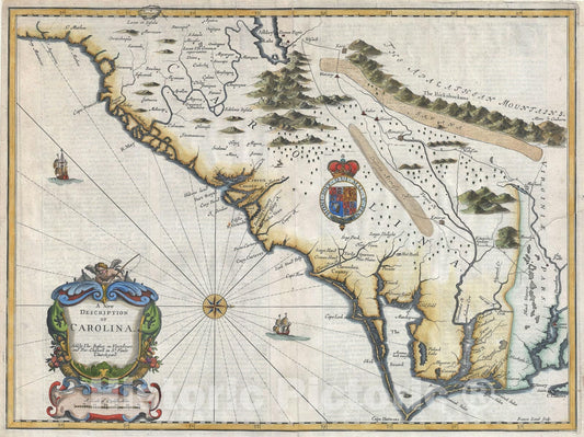 Historic Map : Carolina w/ Lederer geography, John Speed, 1676, Vintage Wall Art