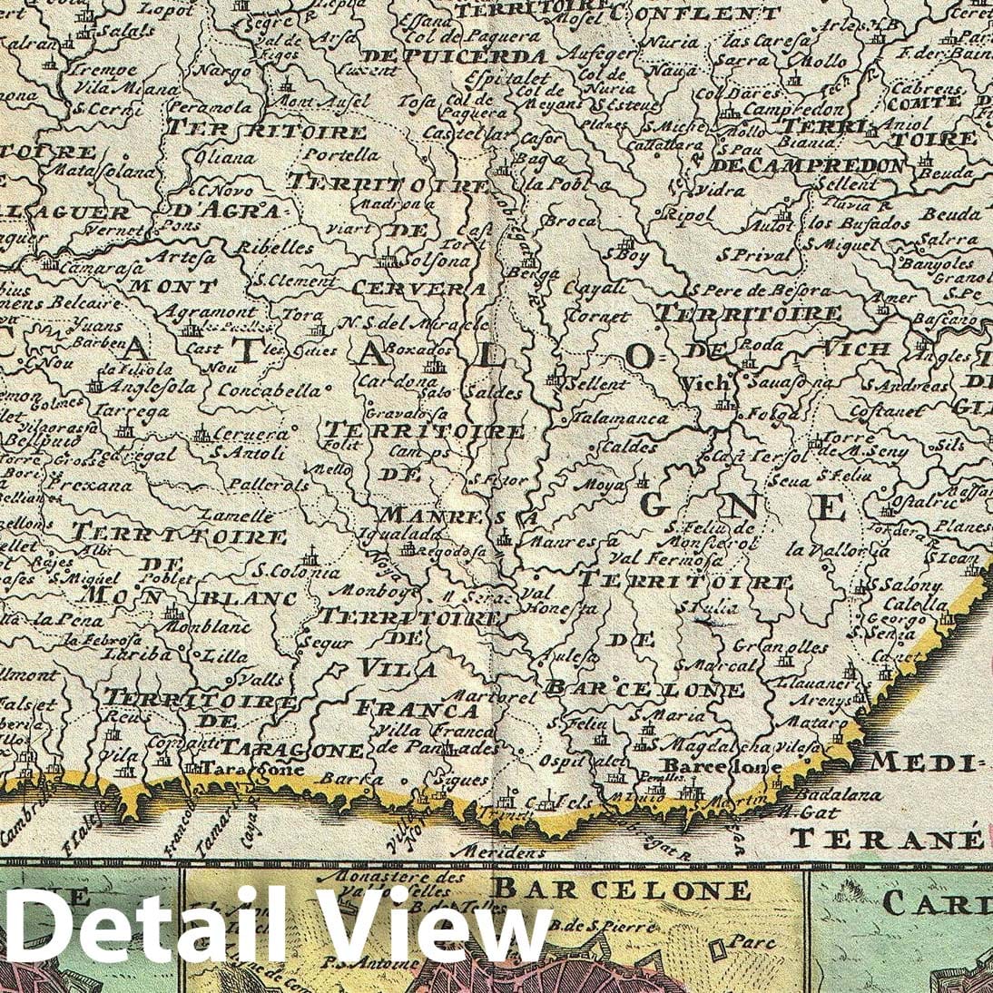 Historic Map : Catalonia, Spain "Barcelona", La Feuille, 1747, Vintage Wall Art