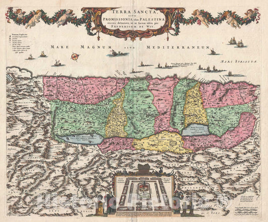 Historic Map : Israel, Palestine, or The Holy Land, De Wit, 1670, Vintage Wall Art
