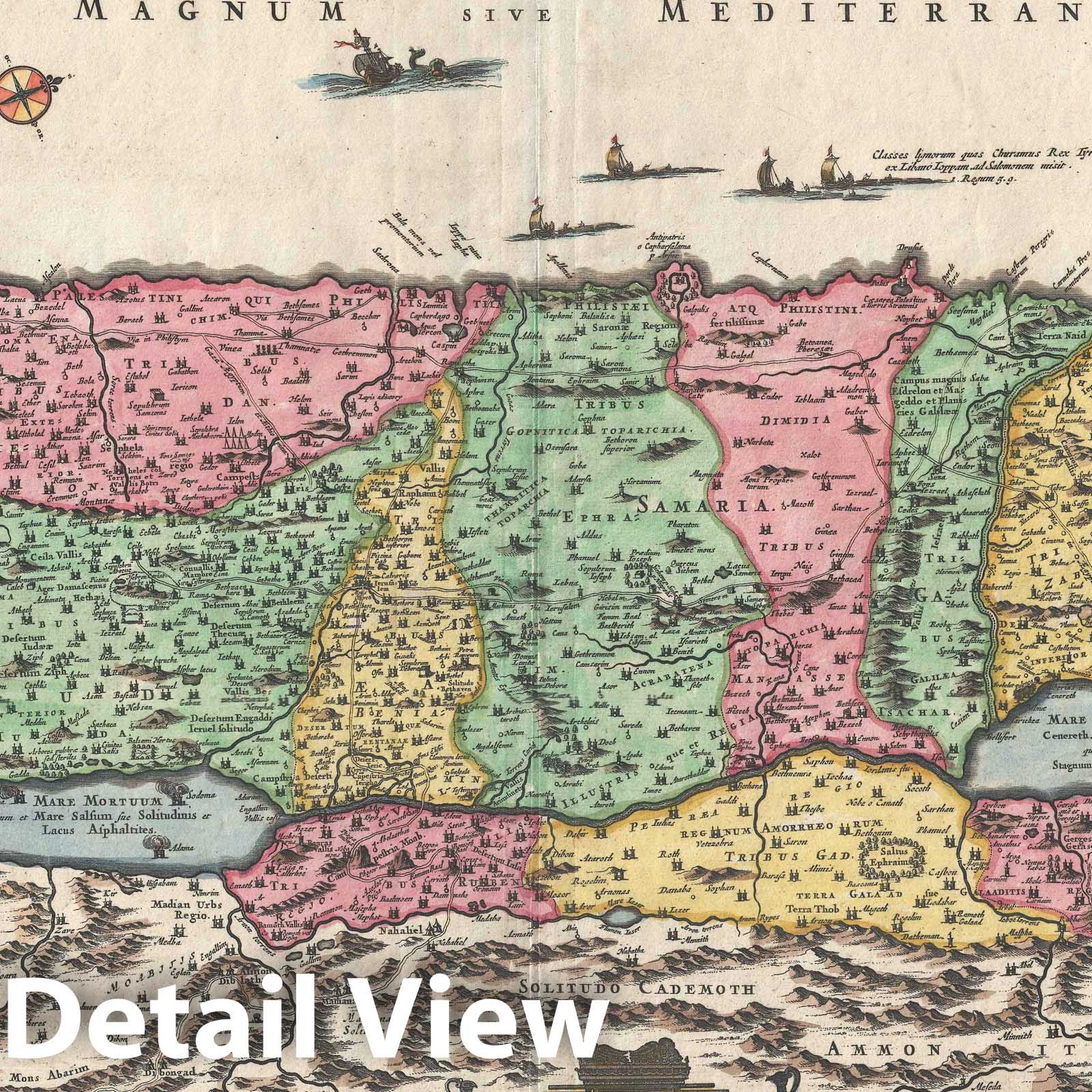 Historic Map : Israel, Palestine, or The Holy Land, De Wit, 1670, Vintage Wall Art