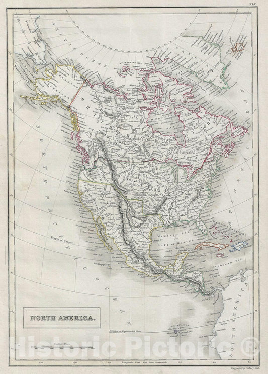 Historic Map : North America and The United States, Black, 1840, Vintage Wall Art