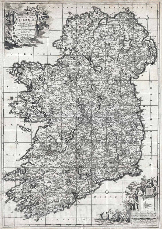 Historic Map : Ireland, De Wit, 1720, Vintage Wall Art