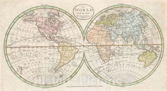 Historic Map : The World "pre 1800 American Map", Payne, 1798, Vintage Wall Art