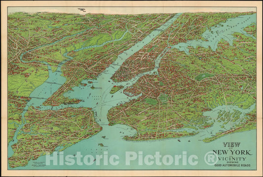 Historic Map : Bird's Eye View New York City, New York, Nostrand, 1928, Vintage Wall Art