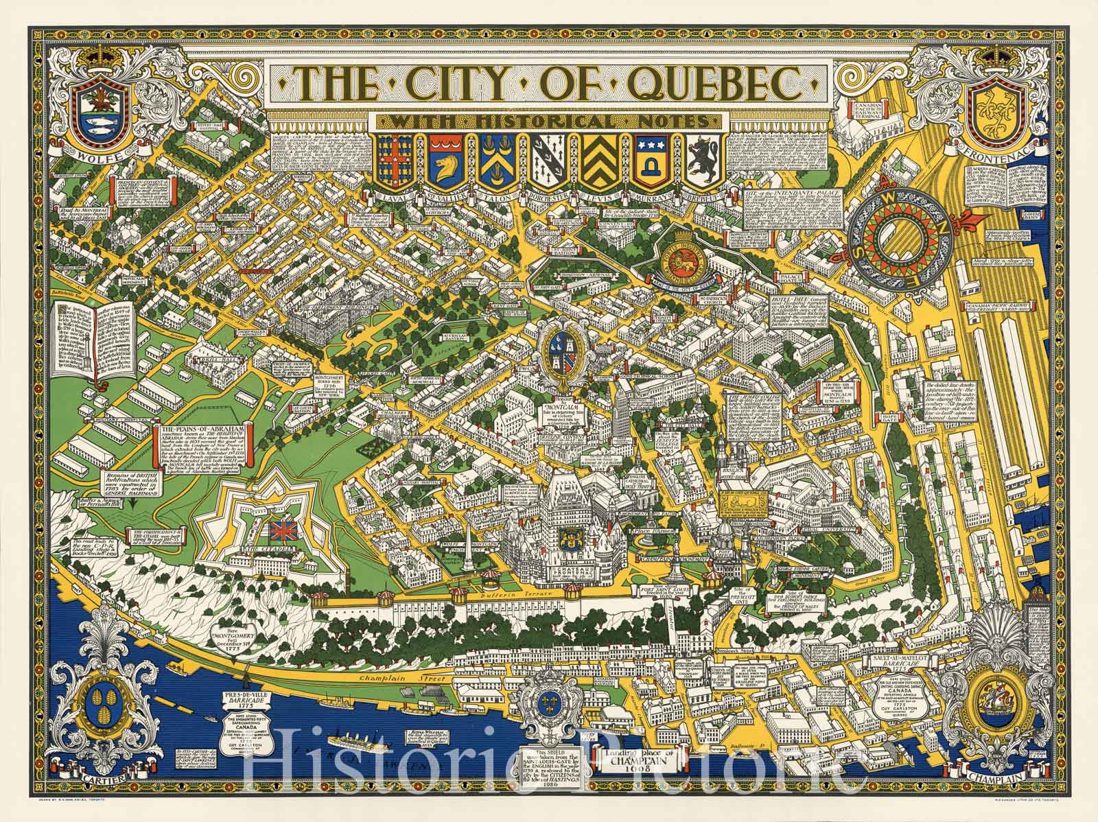 Historic Map : Maw Pictorial Map of The City of Quebec, Canada, 1932, Vintage Wall Art