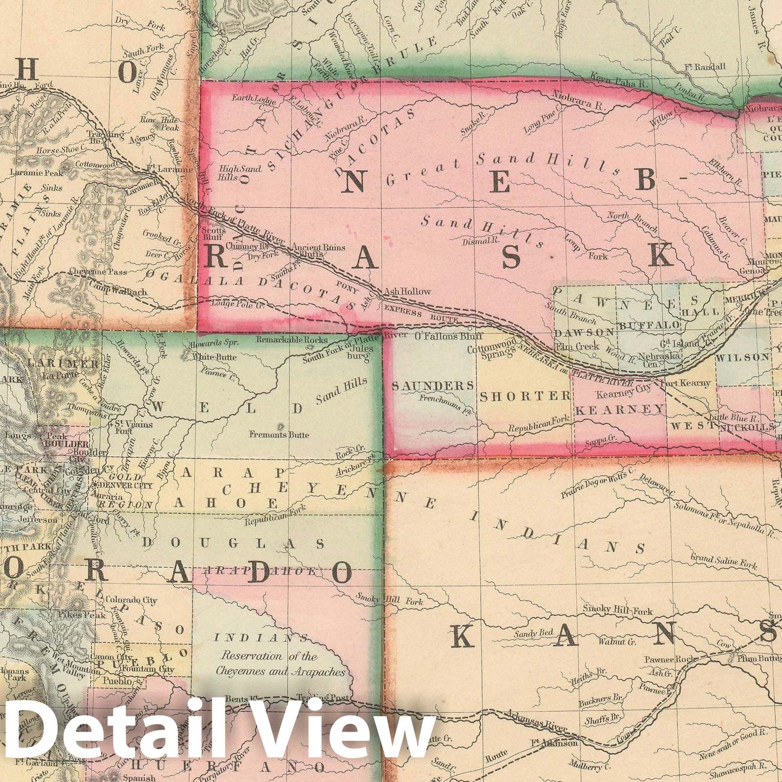 Historic Map : Kansas, Nebraska, Colorado, and Idaho, Mitchell, 1863, Vintage Wall Art