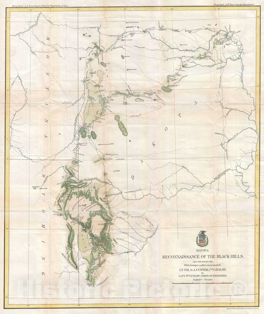 Historic Map : The Black Hills, Ludlow and Custer, 1874, Vintage Wall Art