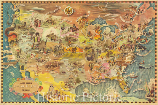 Historic Map : Bohrod Pictorial Map of The History of The United States, 1946, Vintage Wall Art