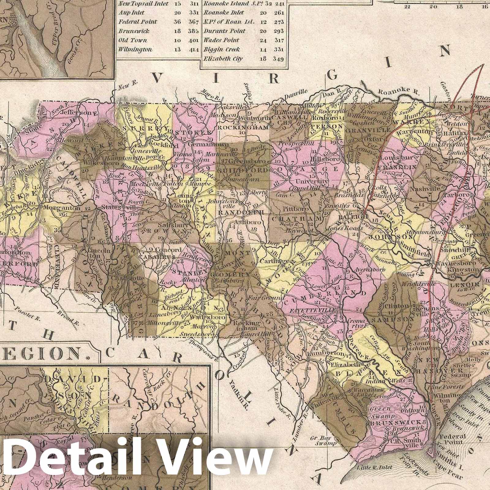 Historic Map : North Carolina, Tanner, 1845, Vintage Wall Art