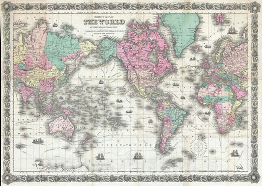 Historic Map : The World on Mercator's Projection "Pocket Map", Colton, 1859, Vintage Wall Art