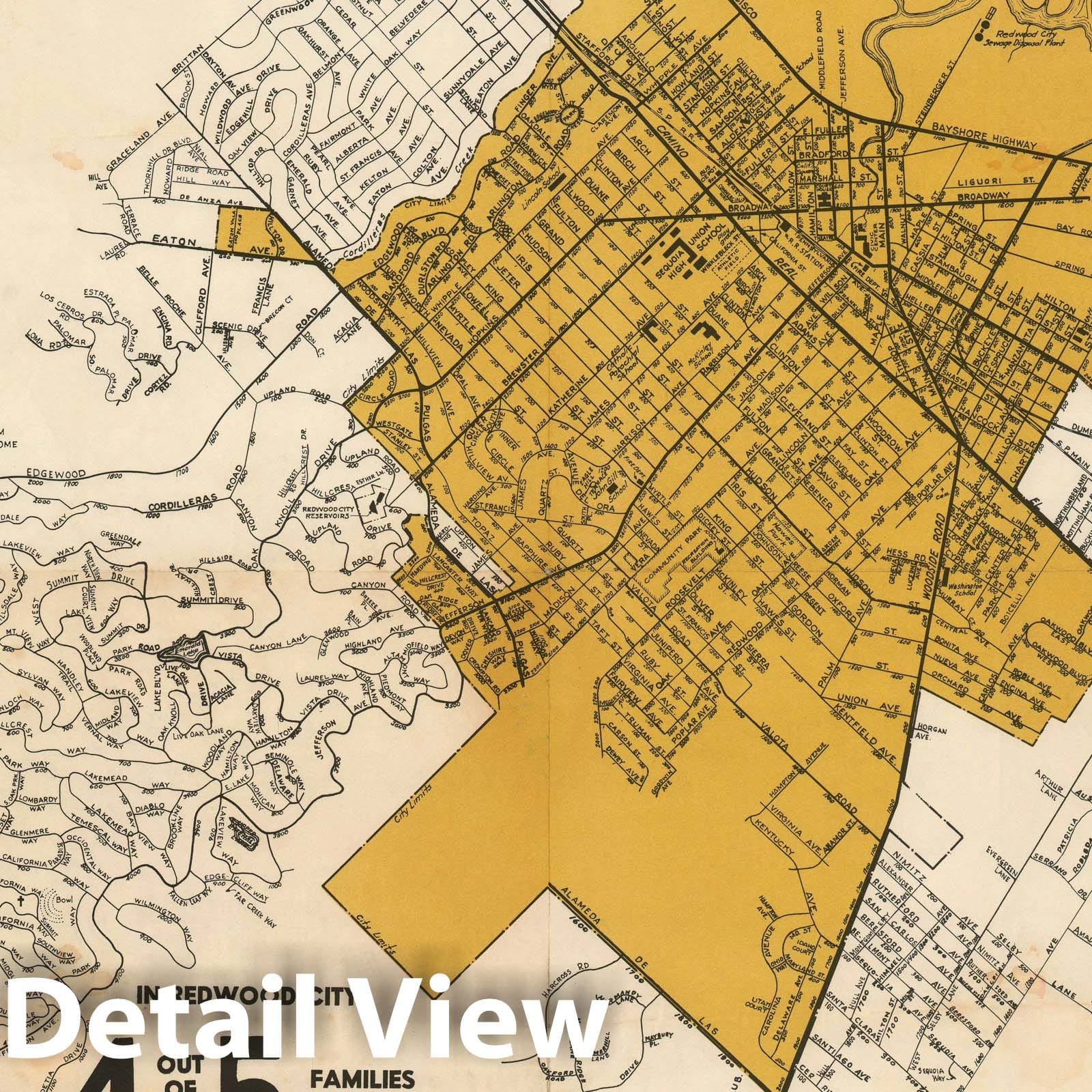 Historic Map : Redwood City and its Vicinity, Redwood City Tribune, 1948, Vintage Wall Art