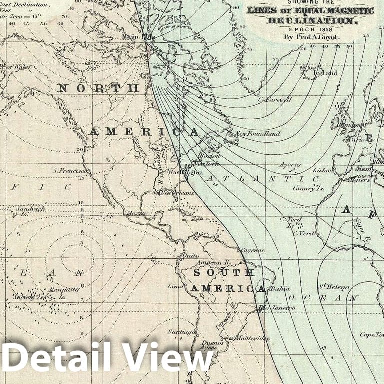 Historic Map : The World's Magnetic Curves, Johnson, 1858, Vintage Wall Art