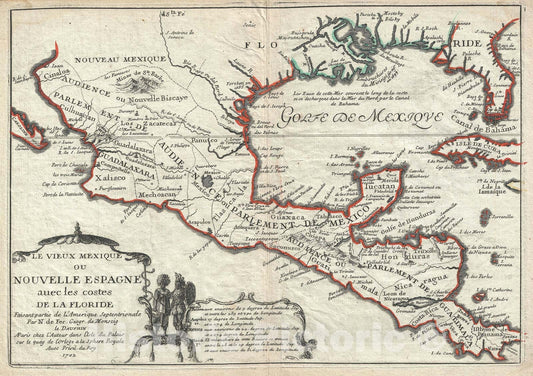 Historic Map : Mexico, Florida, and The Gulf Coast, De Fer, 1702, Vintage Wall Art