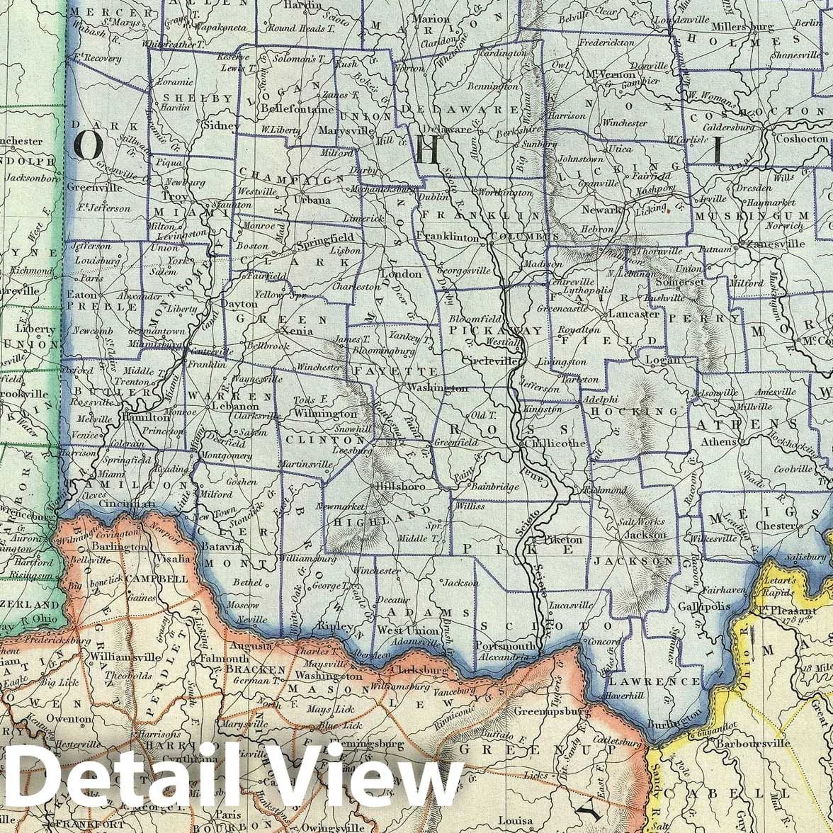 Historic Map : Ohio, Kentucky and Virginia, S.D.U.K., 1848, Vintage Wall Art