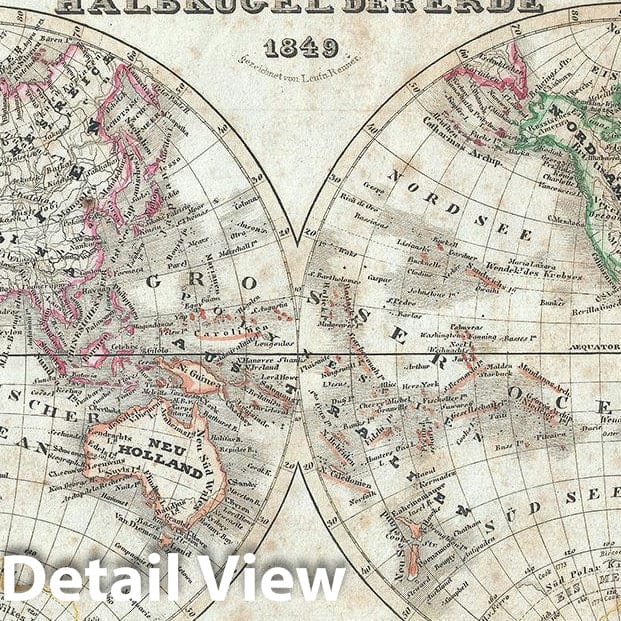 Historic Map : The World in Hemispheres, Meyer, 1849, Vintage Wall Art
