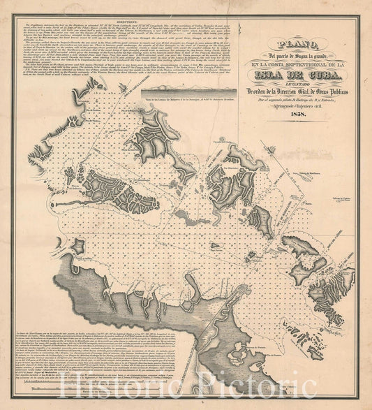 Historic Map : Isabela de Sagua "Sagua la Grande", Cuba, Bernardo Estrada, 1858, Vintage Wall Art