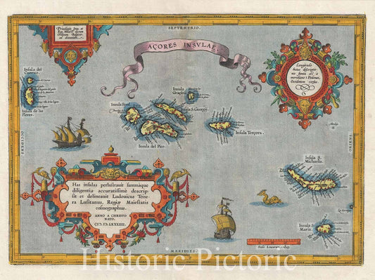 Historic Map : The Azores, Ortelius, 1603, Vintage Wall Art