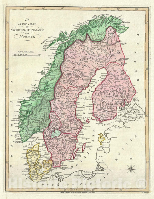 Historic Map : Scandinavia: Sweden, Norway, Denmark and Finland, Wilkinson, 1793, Vintage Wall Art