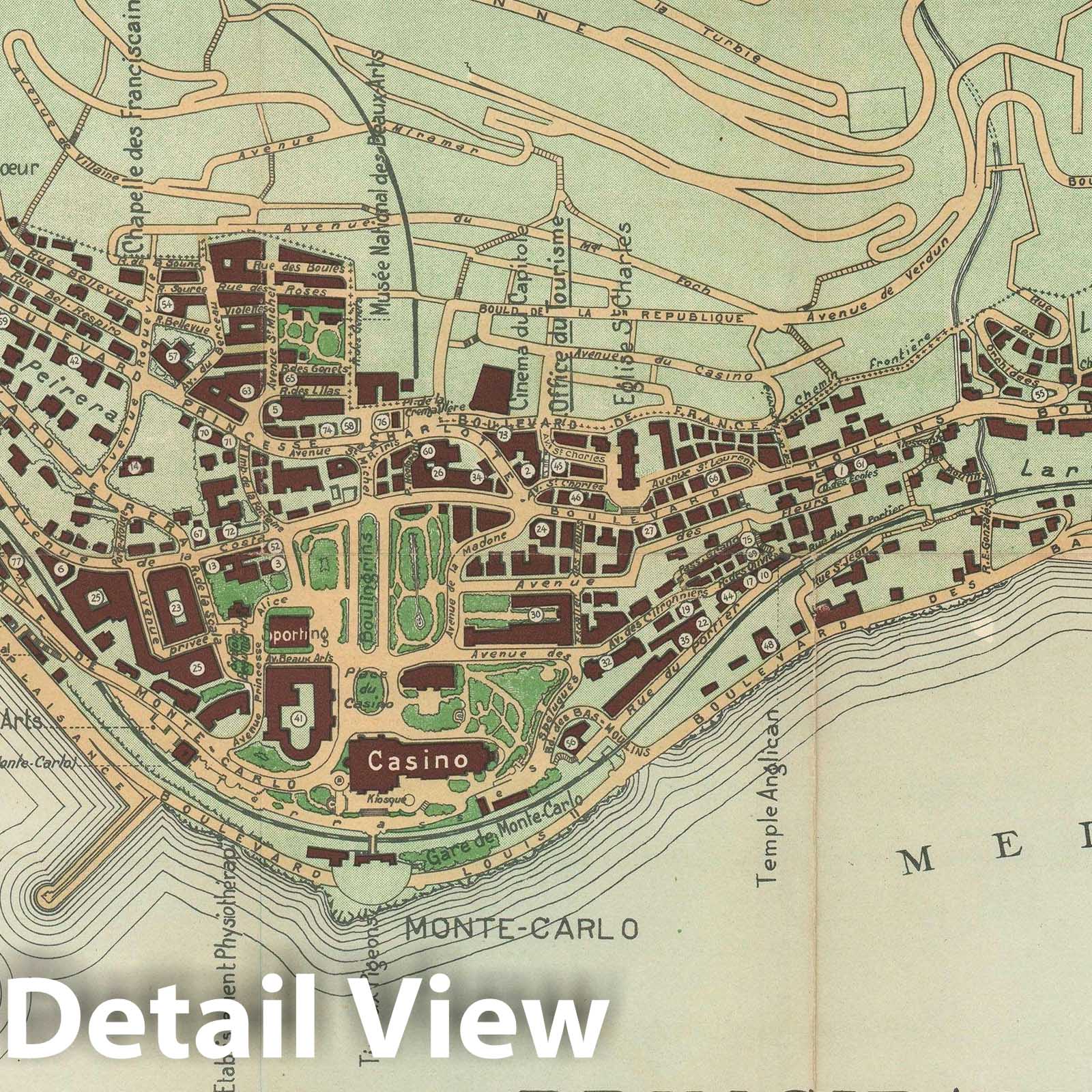 Historic Map : The Principality of Monaco, Fissore and Danoy, 1943, Vintage Wall Art