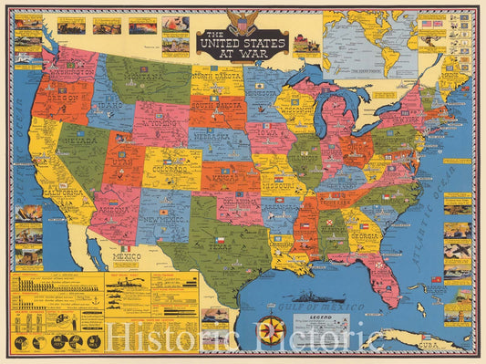 Historic Map : Pictorial Map of The United States During World War II, Turner, 1943, Vintage Wall Art