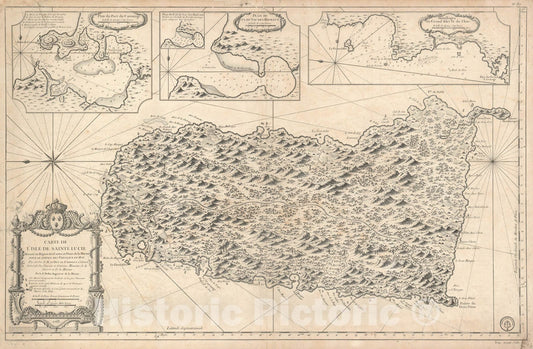 Historic Map : Saint Lucia, Bellin, 1763, Vintage Wall Art