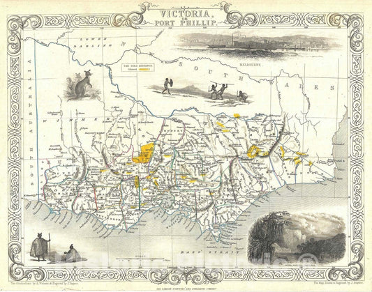 Historic Map : Victoria "with Gold Deposits", Australia, Tallis and Rapkin, 1851, Vintage Wall Art