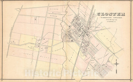 Historic Map : Closter, Harrington Township, New Jersey, Walker, 1876, Vintage Wall Art
