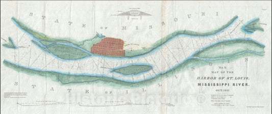 Historic Map : Saint Louis "St. Louis" Harbor, Missouri, Robert E. Lee, 1837, Vintage Wall Art