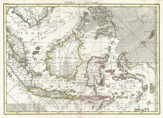Historic Map : The East Indies "Java, Sumatra, Borneo, Singapore", Bonne, 1770, Vintage Wall Art