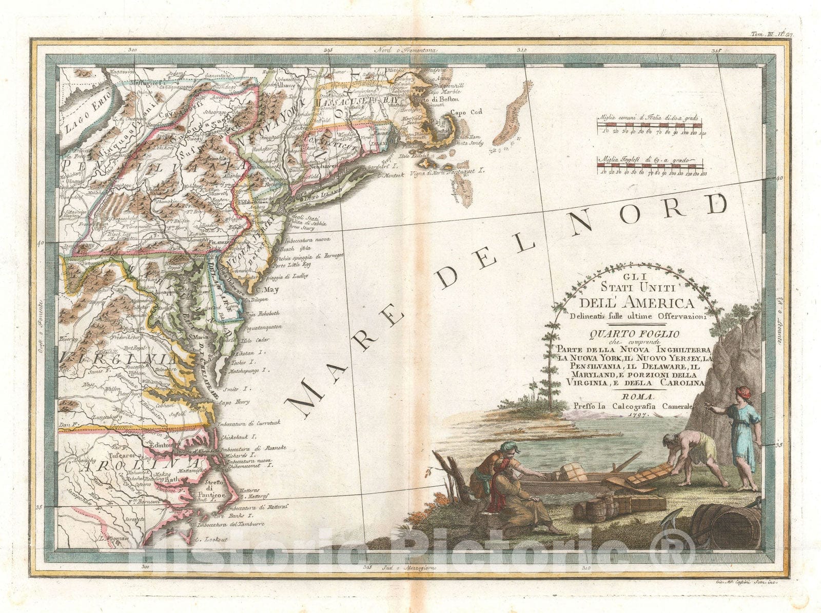 Historic Map : The Eastern Coast of The United States, Cassini, 1797, Vintage Wall Art