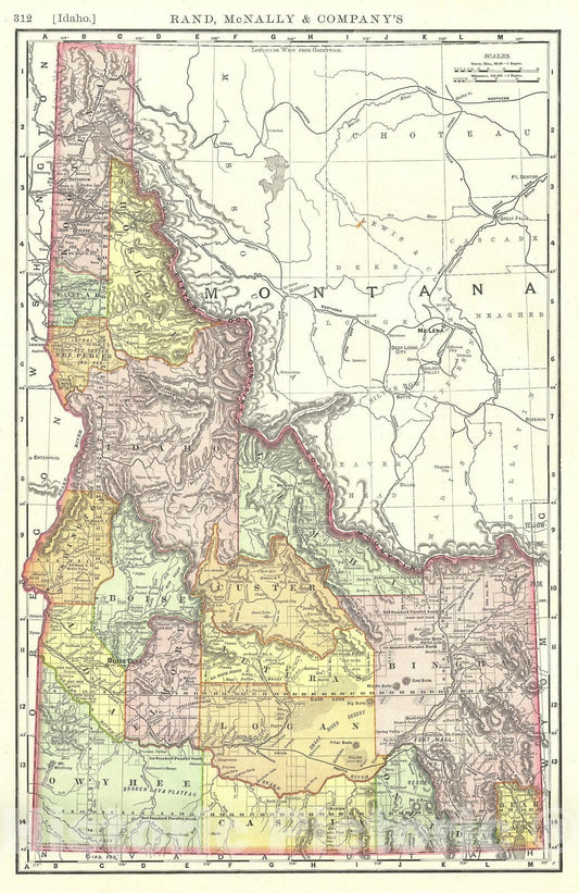 Historic Map : Idaho, Rand McNally, 1892, Vintage Wall Art