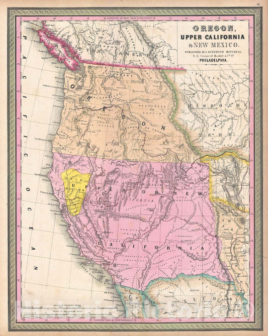 Historic Map : California anArtegon, with Gold Region, Mitchell, 1849, Vintage Wall Art