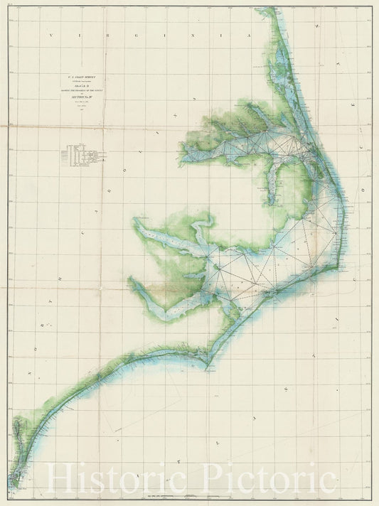 Historic Map : The Carolina and Virginia Coast "Pamlico Sound, Albemarle Sound", U.S. Coast Survey, 1861, Vintage Wall Art