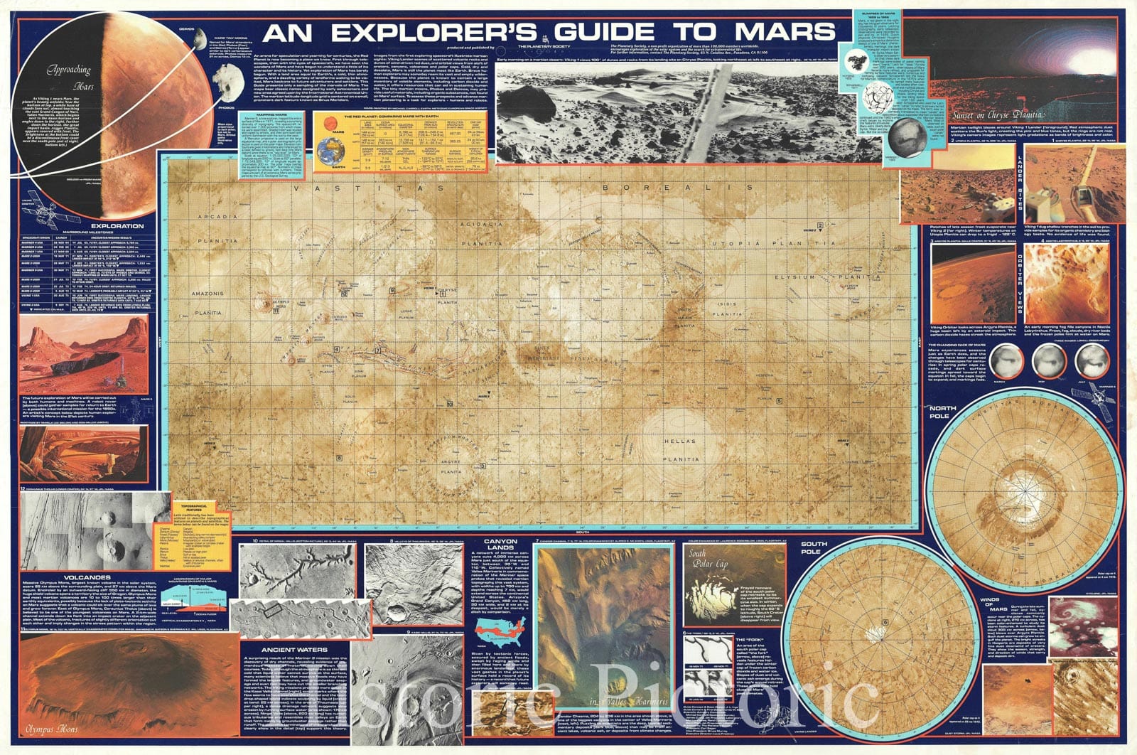 Historic Map : Plan of Persuasive Pictorial Map of Mars, Planetary Society, 1986, Vintage Wall Art
