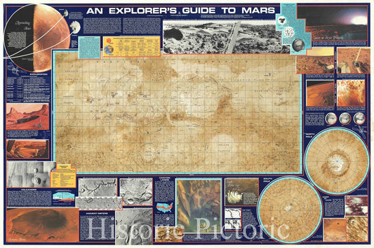 Historic Map : Plan of Persuasive Pictorial Map of Mars, Planetary Society, 1986, Vintage Wall Art