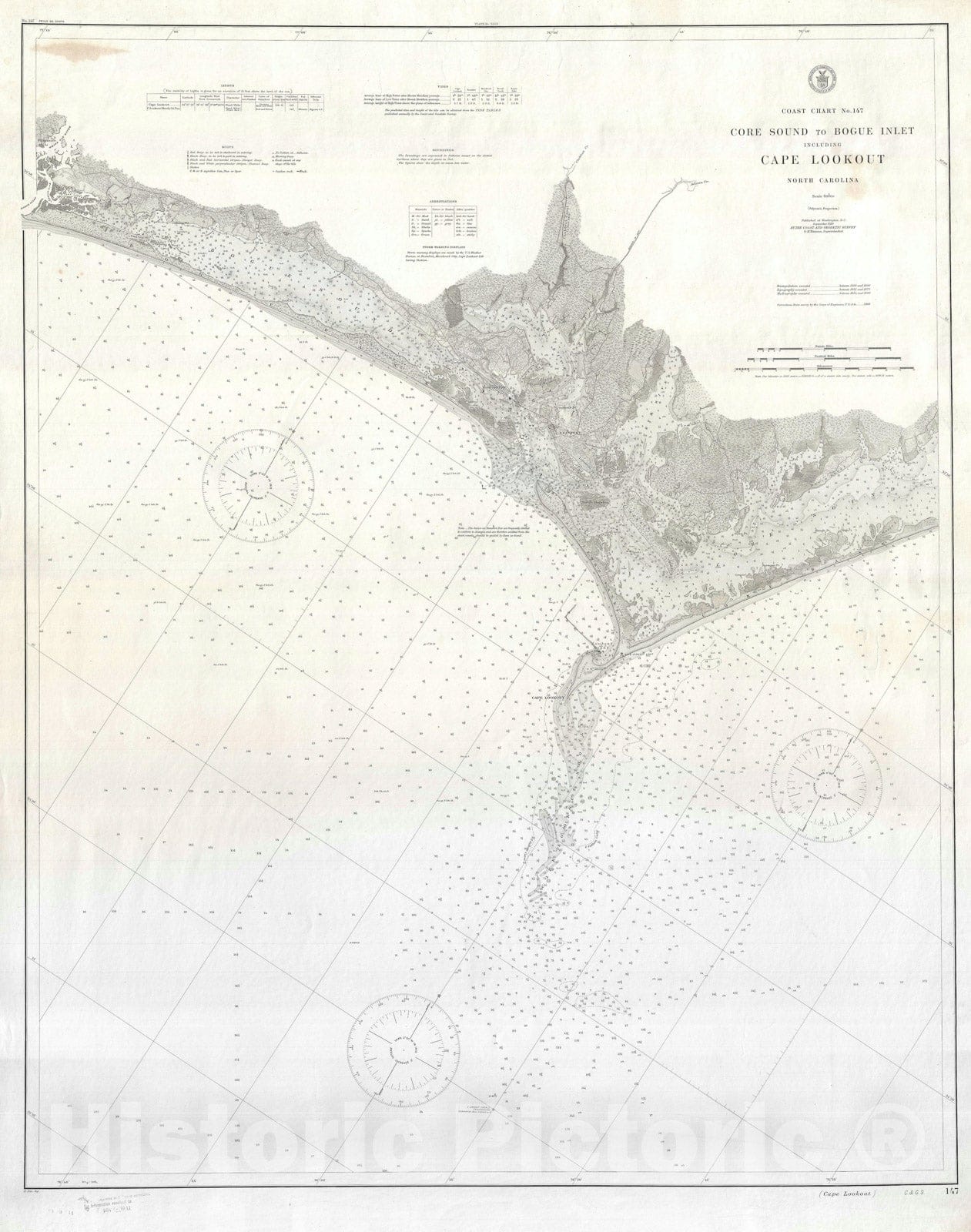 Historic Map : Nautical Chart Cape Lookout, North Carolina, U.S. Coast Survey, 1910, Vintage Wall Art