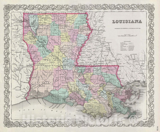 Historic Map : Louisiana, Colton, 1856, Vintage Wall Art