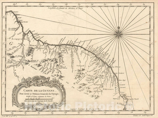 Historic Map : French Guiana and Suriname, Bellin, 1757, Vintage Wall Art