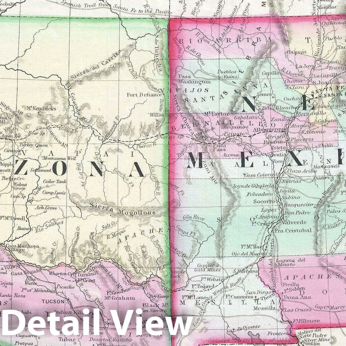 Historic Map : Arizona and New Mexico, Mitchell, 1867, Vintage Wall Art