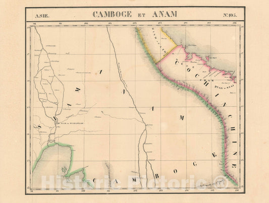 Historic Map : Thailand, Vietnam and Cambodia, Vandermaelen, 1827, Vintage Wall Art
