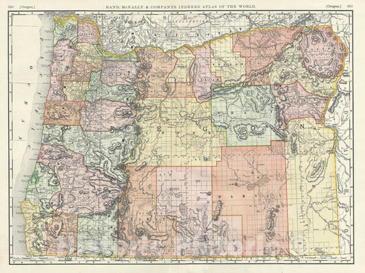 Historic Map : Oregon, Rand McNally, 1891, Vintage Wall Art