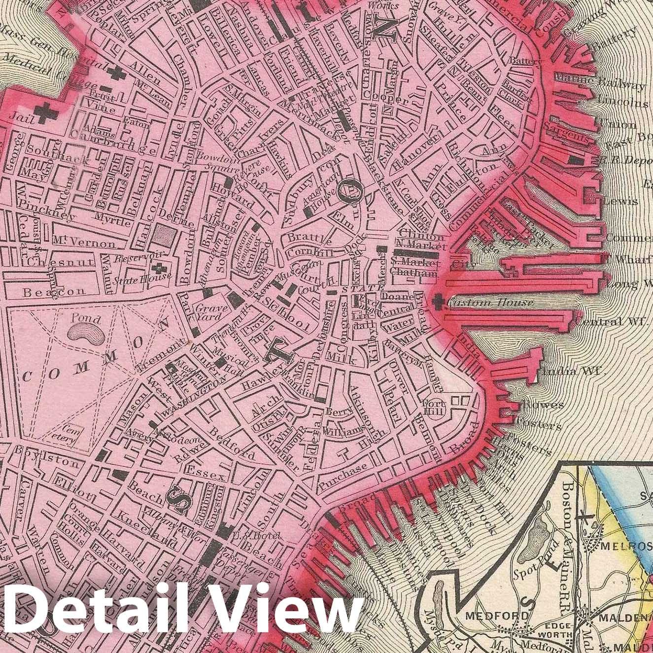 Historic Map : Boston, Massachusetts, Mitchell, 1860, Vintage Wall Art