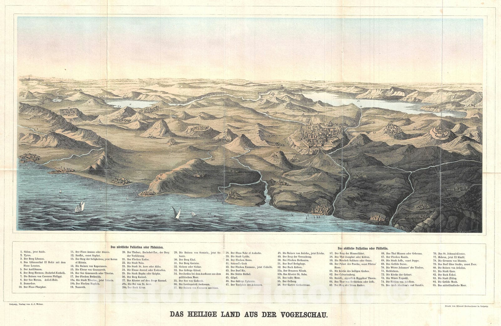 Historic Map : Bird's-Eye of of The Holy Land / Israel / Palestine, Weber, 1858, Vintage Wall Art