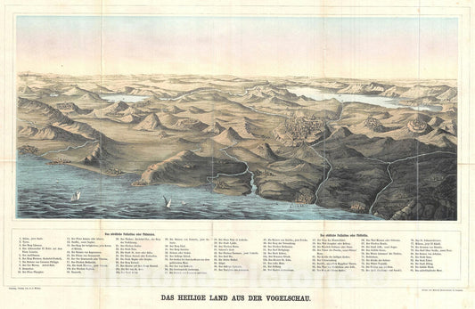 Historic Map : Bird's-Eye of of The Holy Land / Israel / Palestine, Weber, 1858, Vintage Wall Art