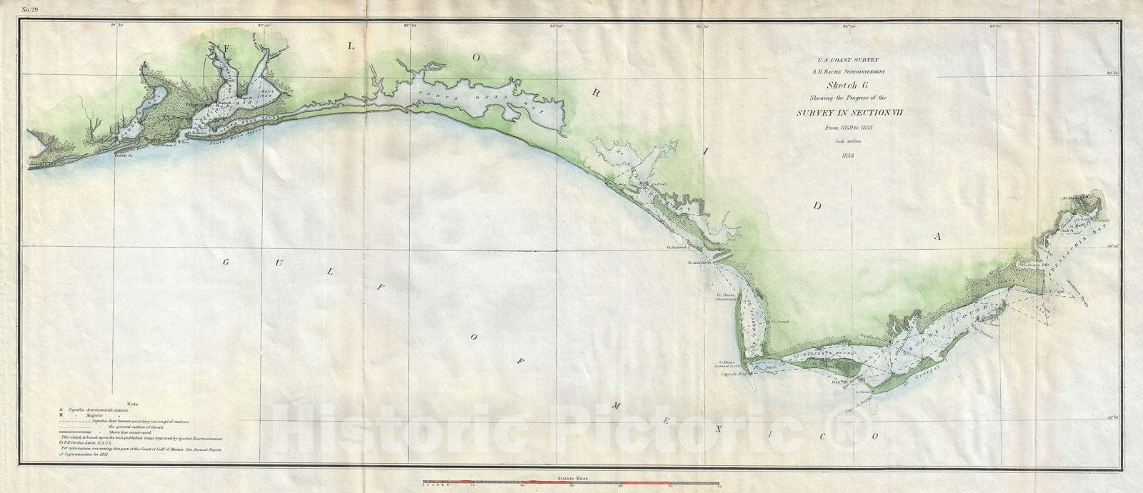 Historic Map : The Western Florida Panhandle, U.S. Coast Survey, 1853, Vintage Wall Art