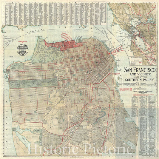 Historic Map : Plan of San Francisco, California, Southern Pacific Railroad, 1914, Vintage Wall Art