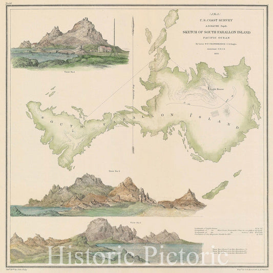 Historic Map : South Farallon Island, U.S. Coast Survey, 1855, Vintage Wall Art