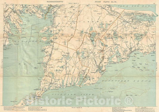 Historic Map : Southern Cape Cod, Massachusetts, Walker, 1907, Vintage Wall Art