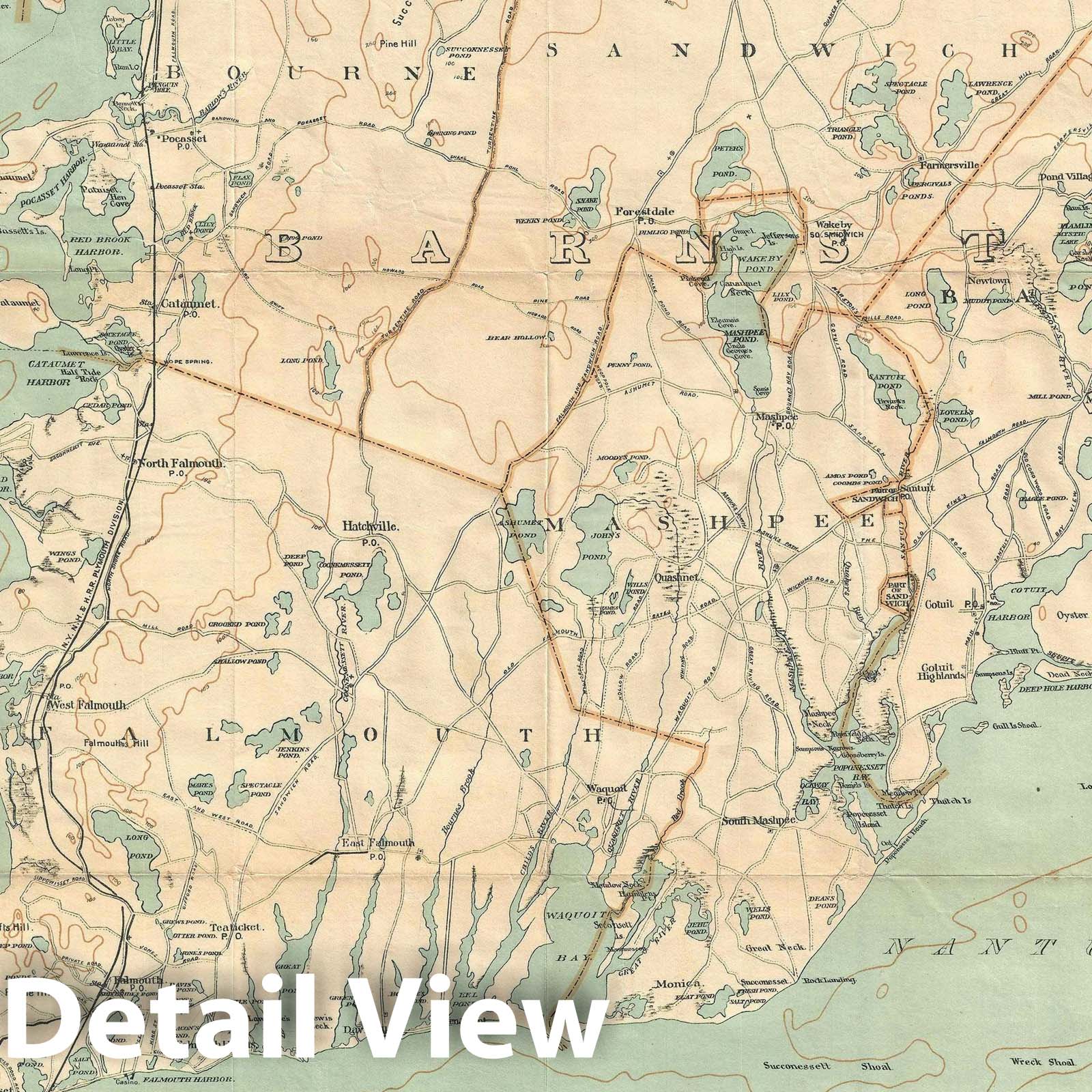 Historic Map : Southern Cape Cod, Massachusetts, Walker, 1907, Vintage Wall Art